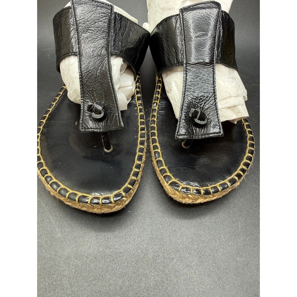 Black Leather Espadrille Sandals Byzantine‎ Revival Quiet Luxury Classy Size 9.5
